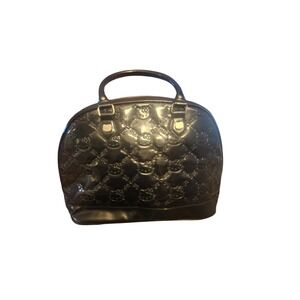 Hello Kitty Sanrio‎ Black Patent Embossed Dome Satchel Bag Bowler Handbag 18in